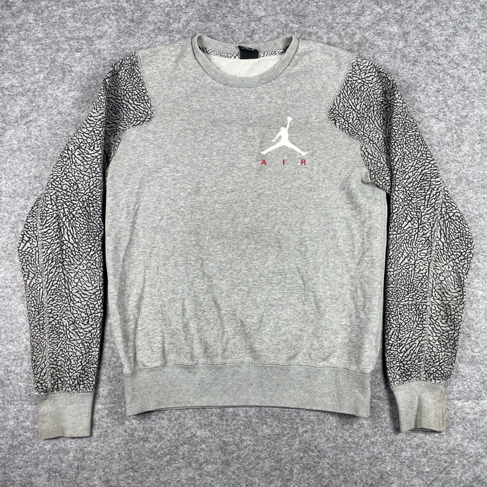 Jordan Sweatshirt Mens Medium Gray Elephant Print Jumpman Air Crewneck Pullover